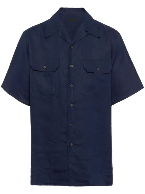 Prada Triangle-logo cuban-collar linen shirt 