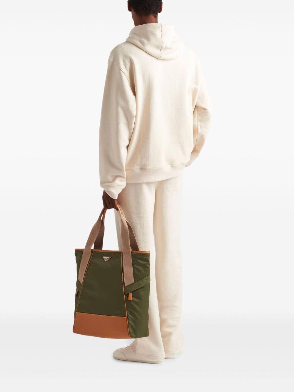 Shop Prada Triangle-logo Cotton Hoodie In Neutrals