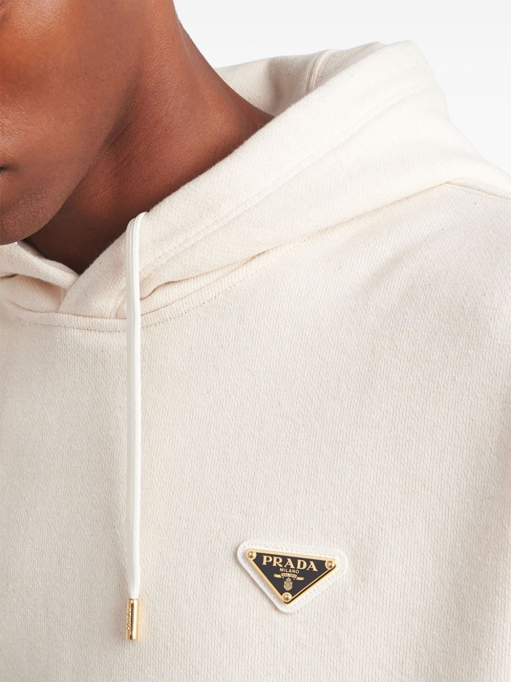 Shop Prada Triangle-logo Cotton Hoodie In Neutrals