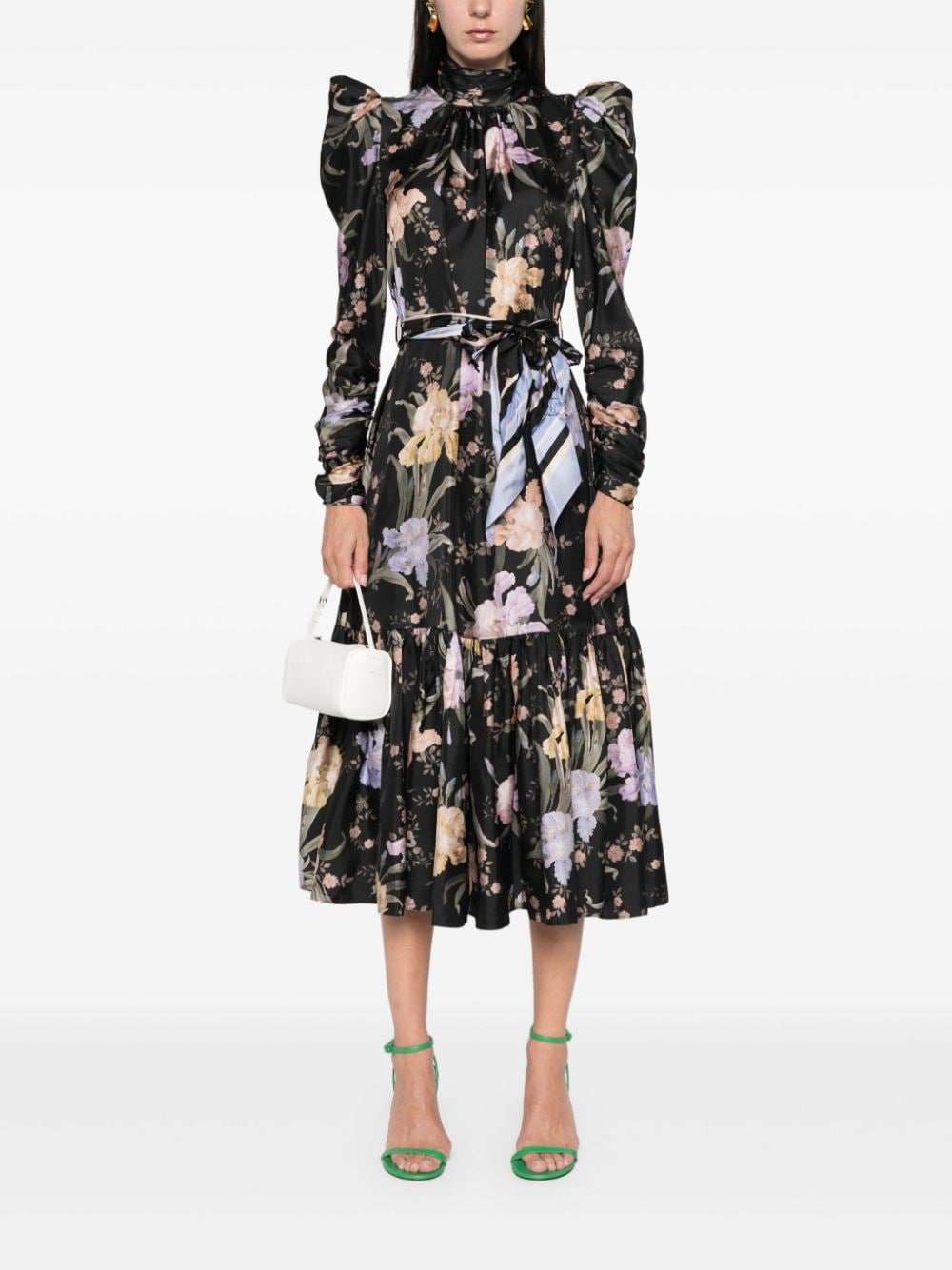 Shop Zimmermann Floral-print Midi Dress In Black