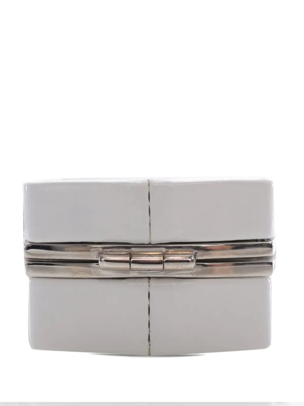 Pre-owned Chanel 2021 Patent Goatskin Make-up Box Clutch With Chain Crossbody Bag In Silver