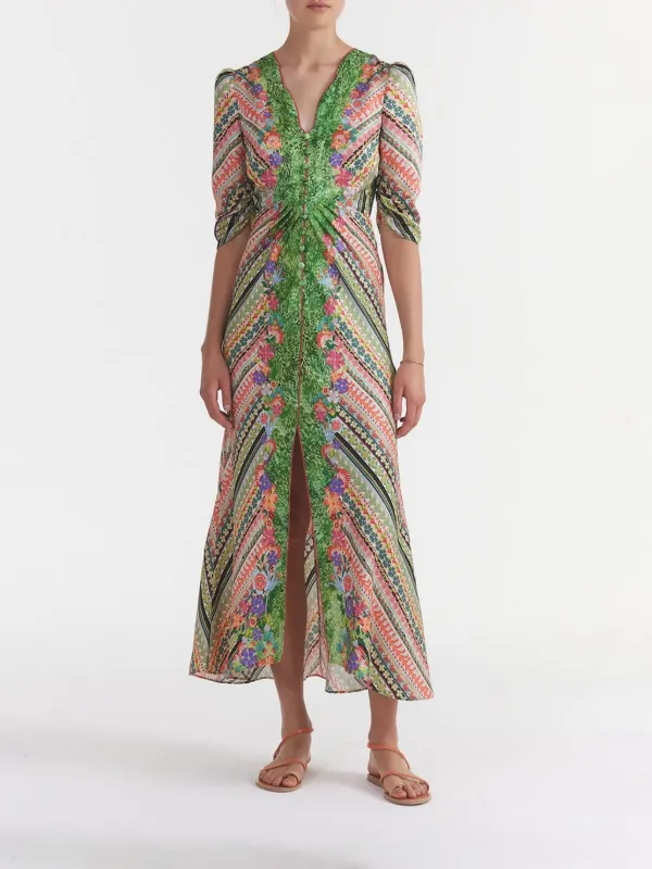 Saloni Mitsu B mix-print Midi Dress | Green | FARFETCH Saloni Mitsu B mix-print Midi Dress | Green | FARFETCH
