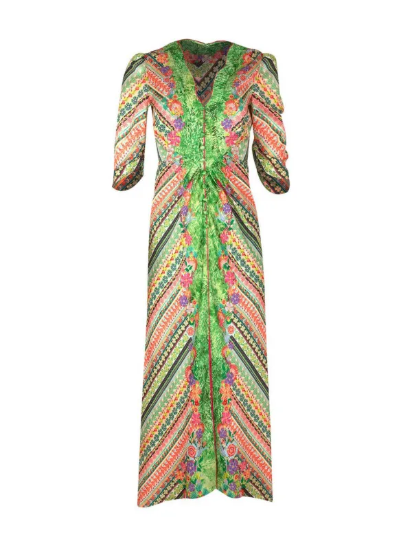 Saloni Mitsu B mix-print Midi Dress Green FARFETCH BE