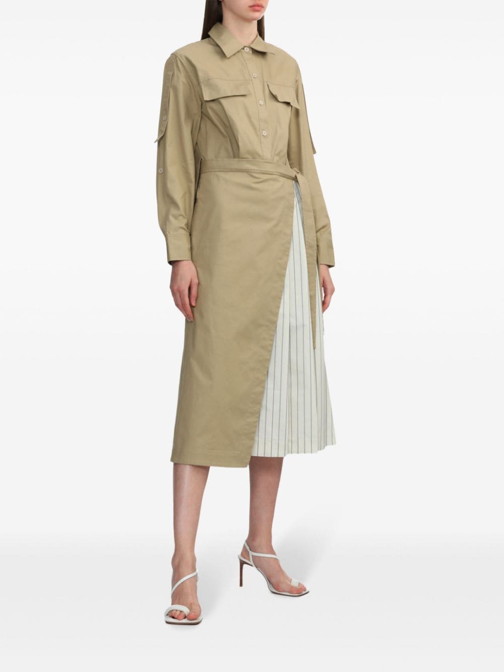 3.1 Phillip Lim Gelaagde midi-jurk met lange mouwen - Khaki