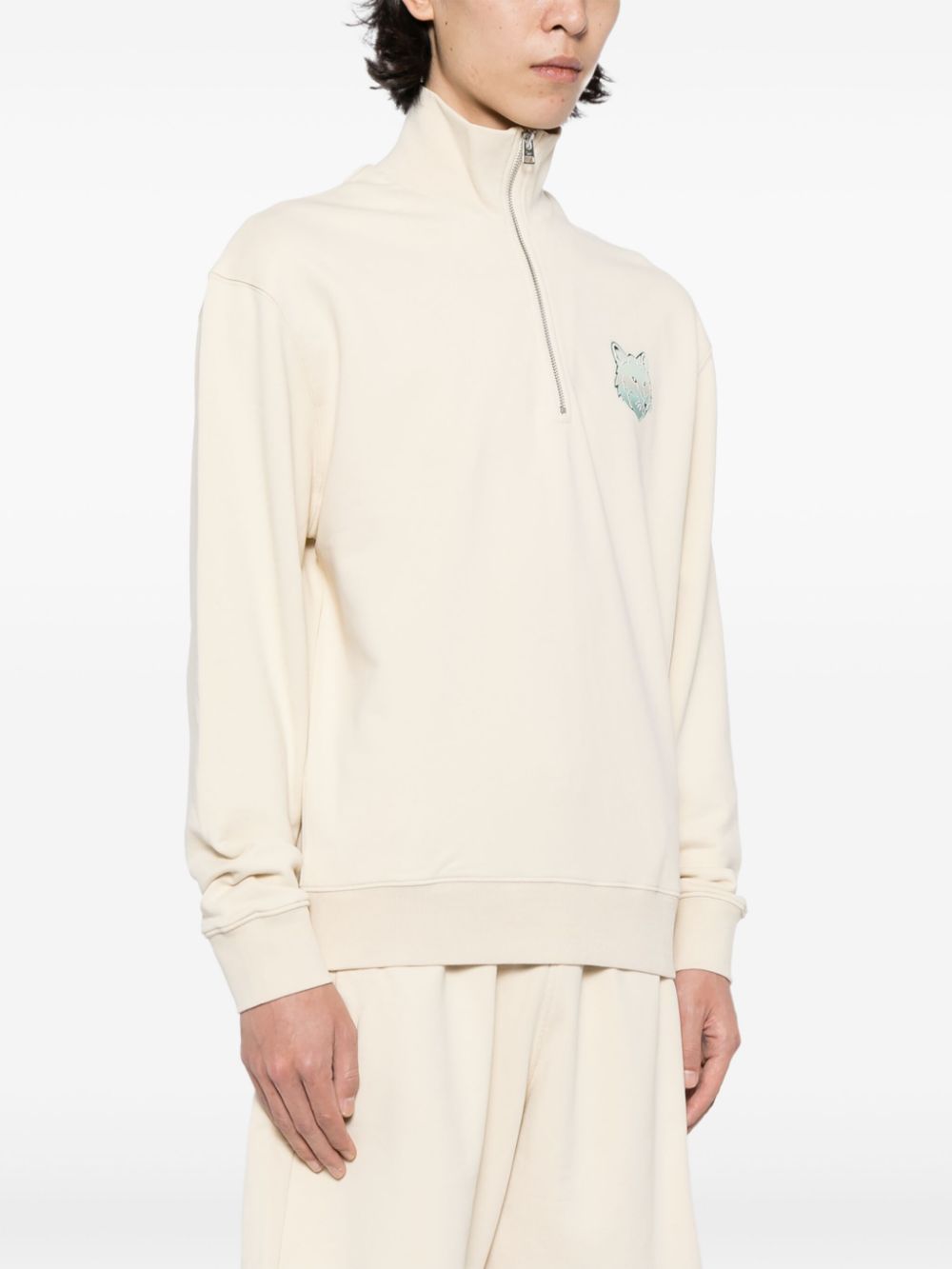 Shop Maison Kitsuné Fox-motif Cotton Sweatshirt In Neutrals