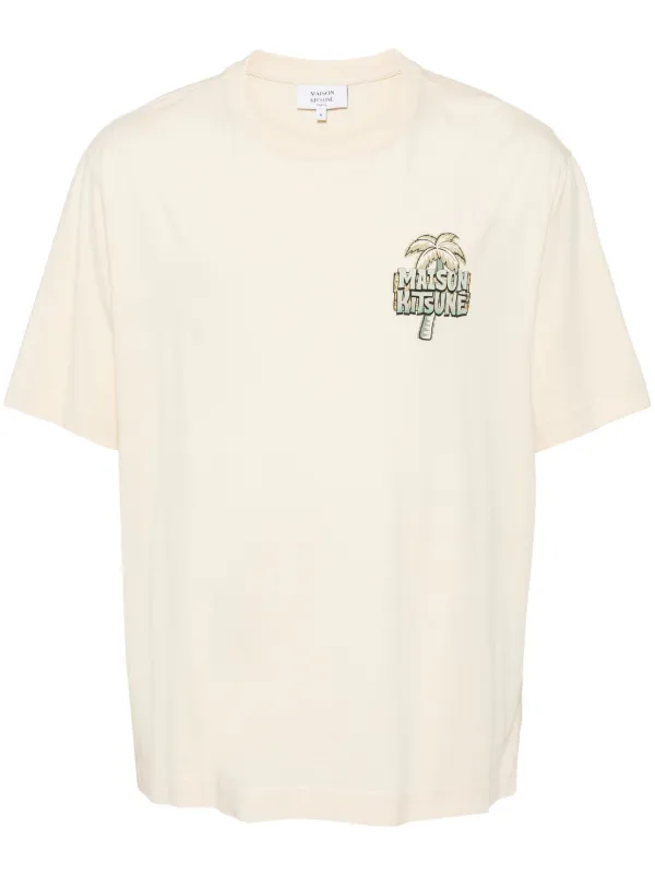 Maison Kitsuné graphic-print Cotton T-shirt | Neutrals | FARFETCH