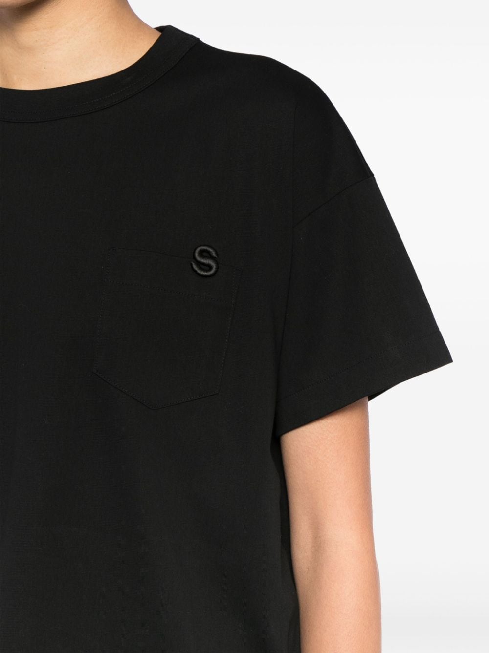 Shop Sacai Logo-embroidered Cotton T-shirt In Black