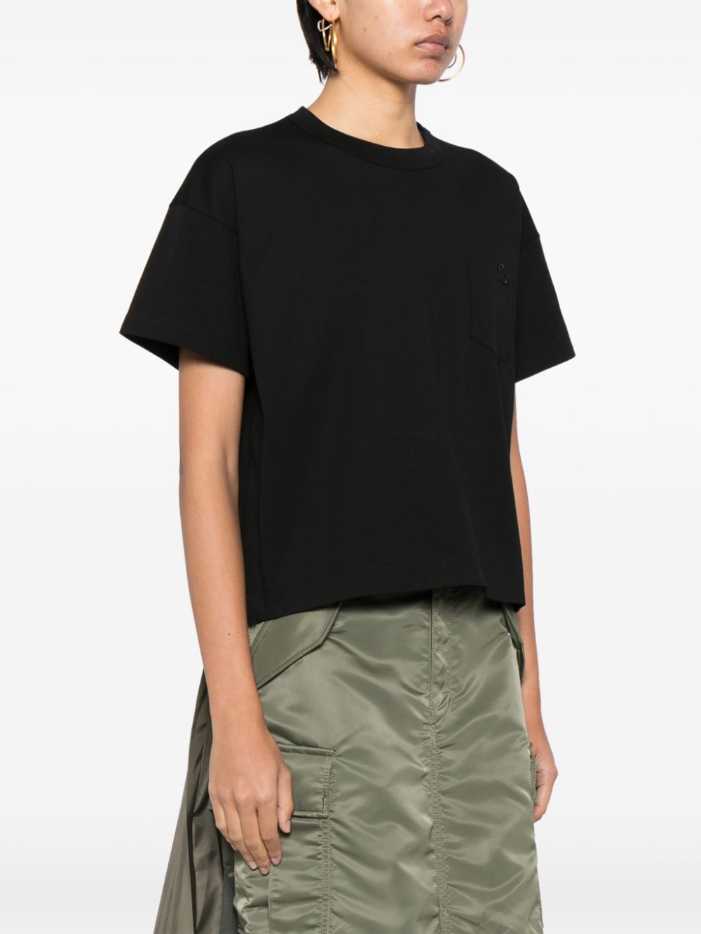 Shop Sacai Logo-embroidered Cotton T-shirt In Black