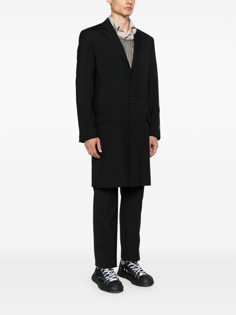 Shop Mm6 Maison Margiela Panelled Single-breasted Coat In 黑色