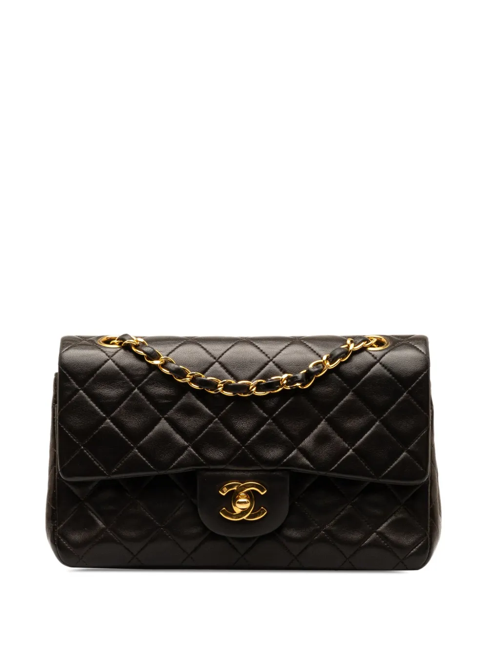 Pre-owned Chanel 1991-1994 Small Classic Lambskin Double Flap Shoulder Bag In Black