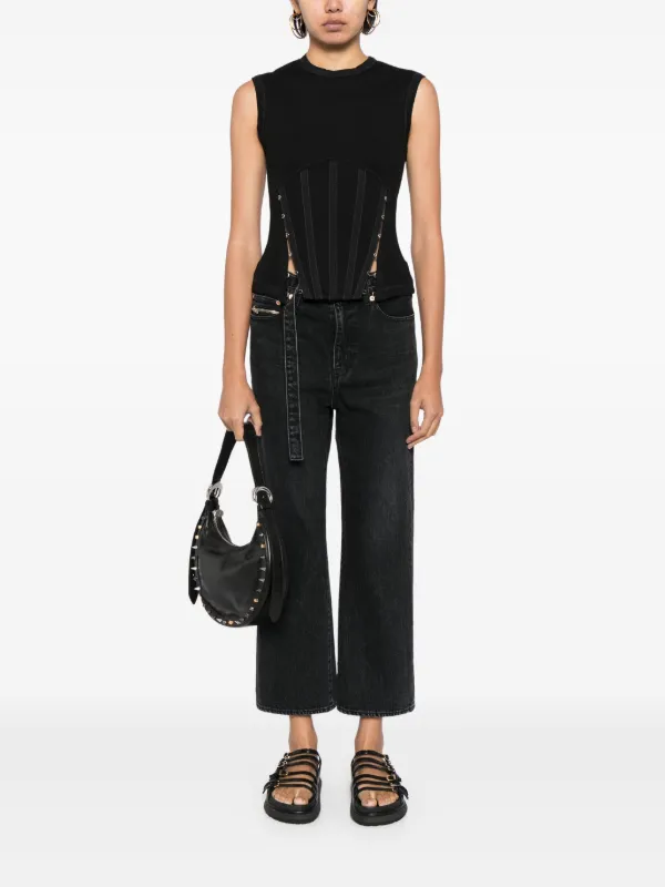 Sacai straight-leg Belted Cropped Jeans | Black | FARFETCH PT