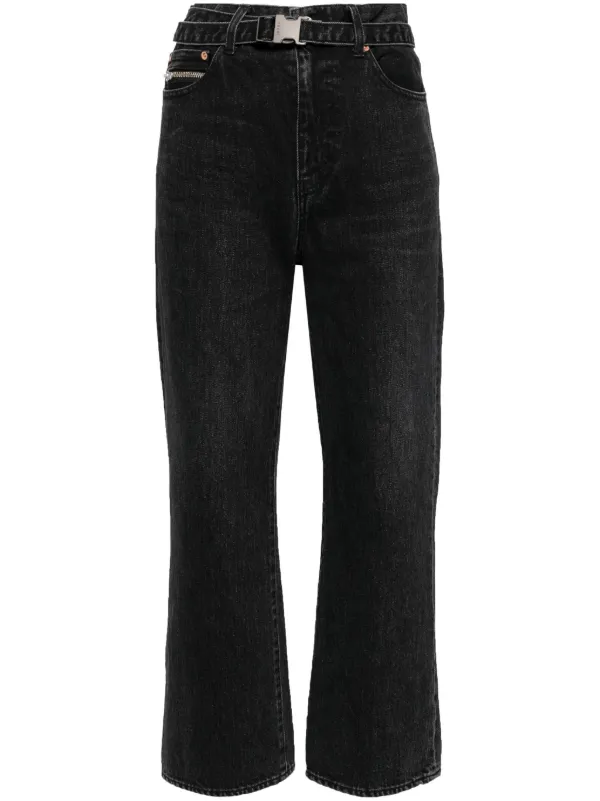 Sacai straight-leg Belted Cropped Jeans | Black | FARFETCH