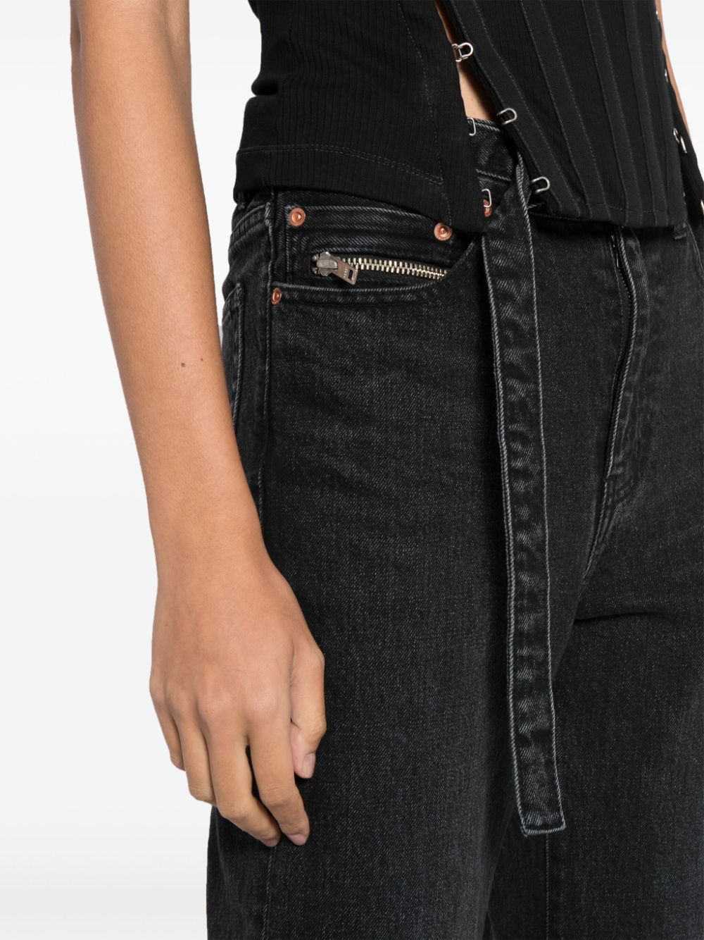 Shop Sacai Straight-leg Belted Cropped Jeans In Black