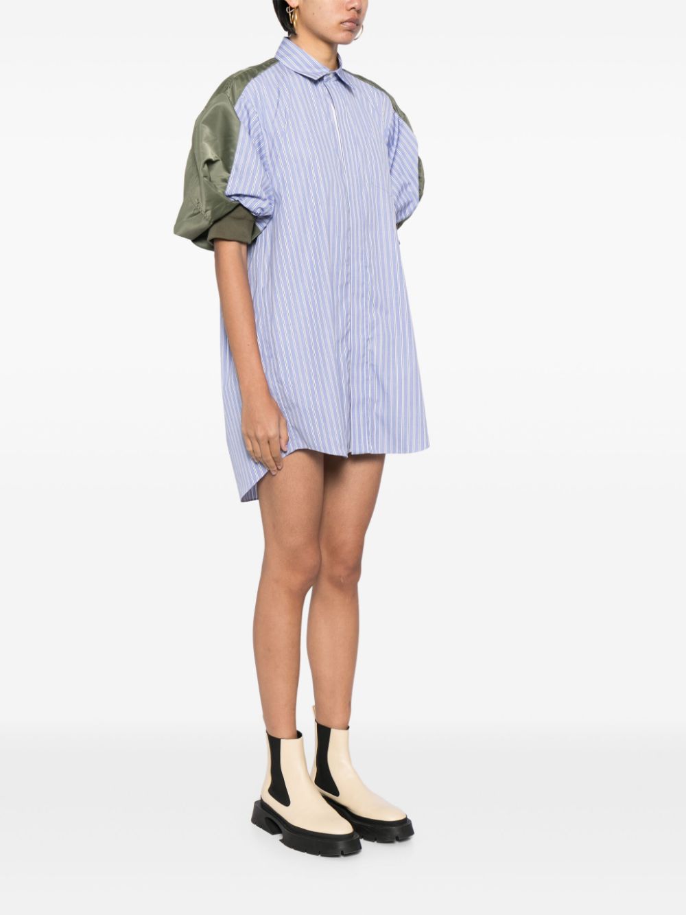 Shop Sacai Panelled Striped Mini Dress In Blue