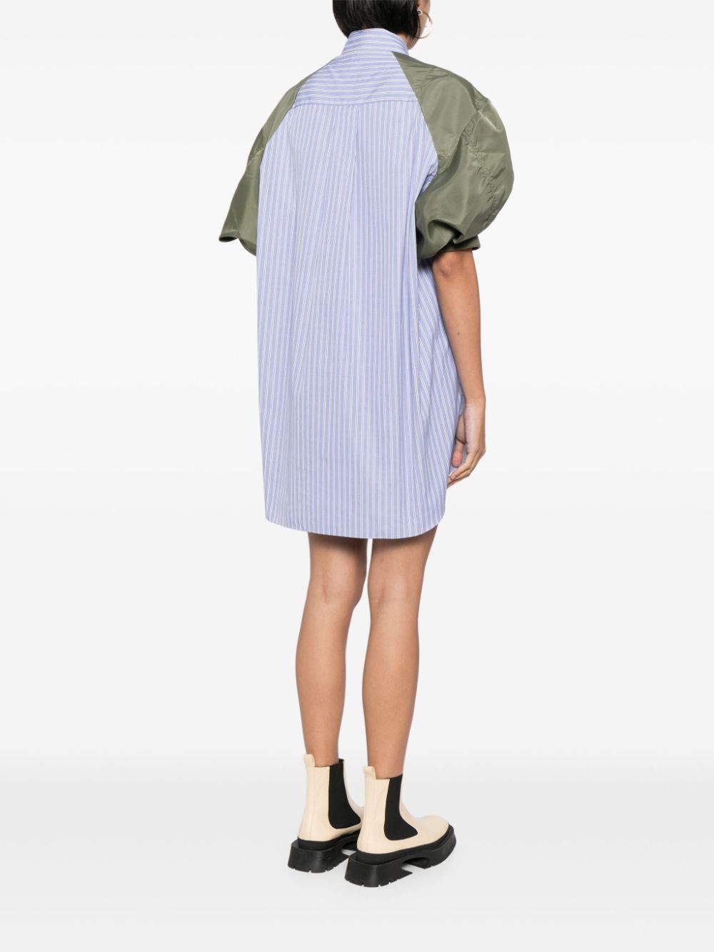 Shop Sacai Panelled Striped Mini Dress In Blue