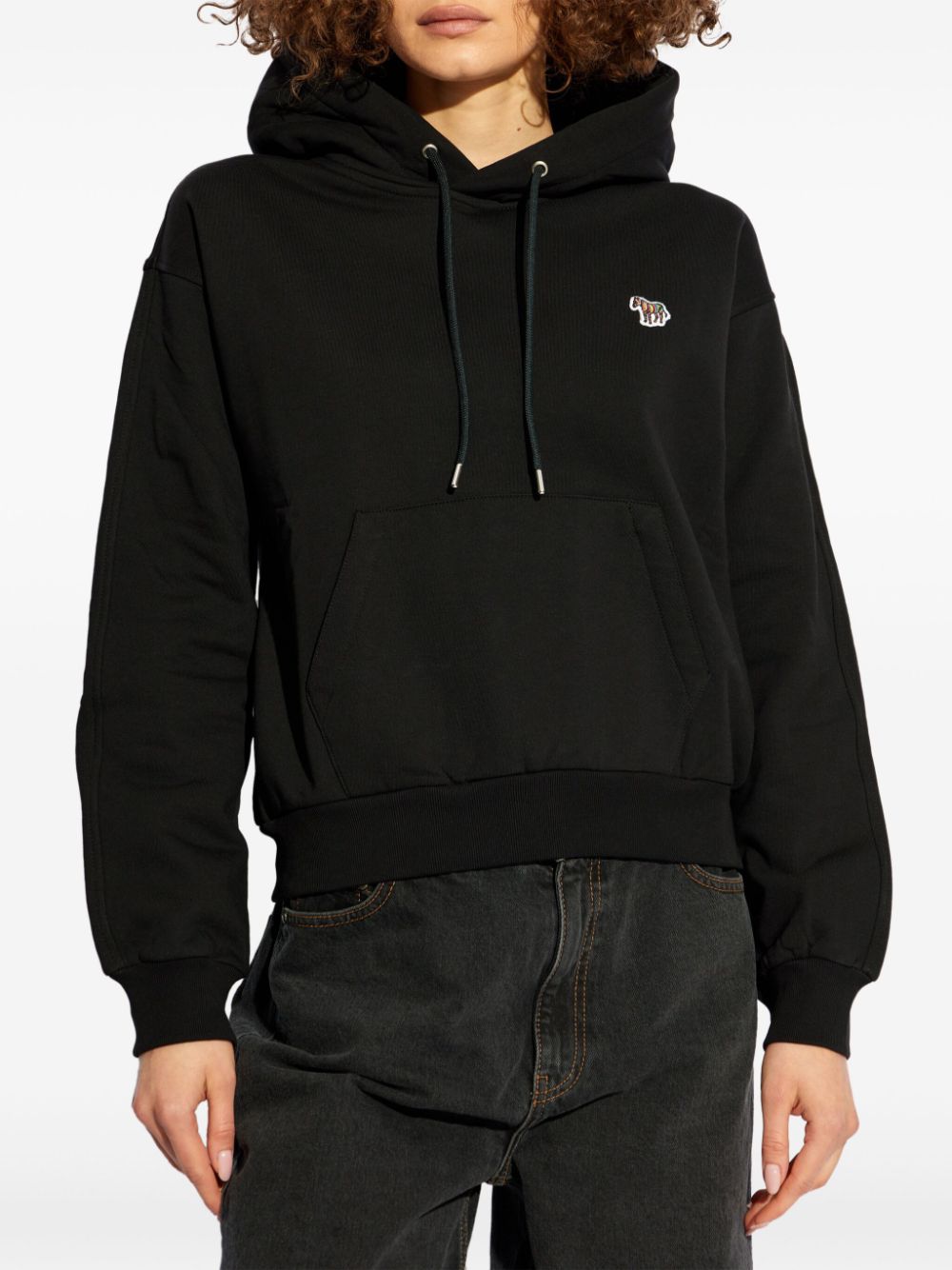 Shop Ps By Paul Smith Zebra-patch Cotton Hoodie In 黑色