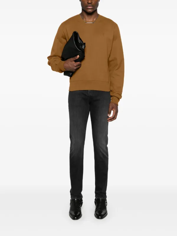 Saint Laurent logo-embroidered Cotton Sweatshirt | Brown Saint Laurent logo-embroidered Cotton Sweatshirt | Brown