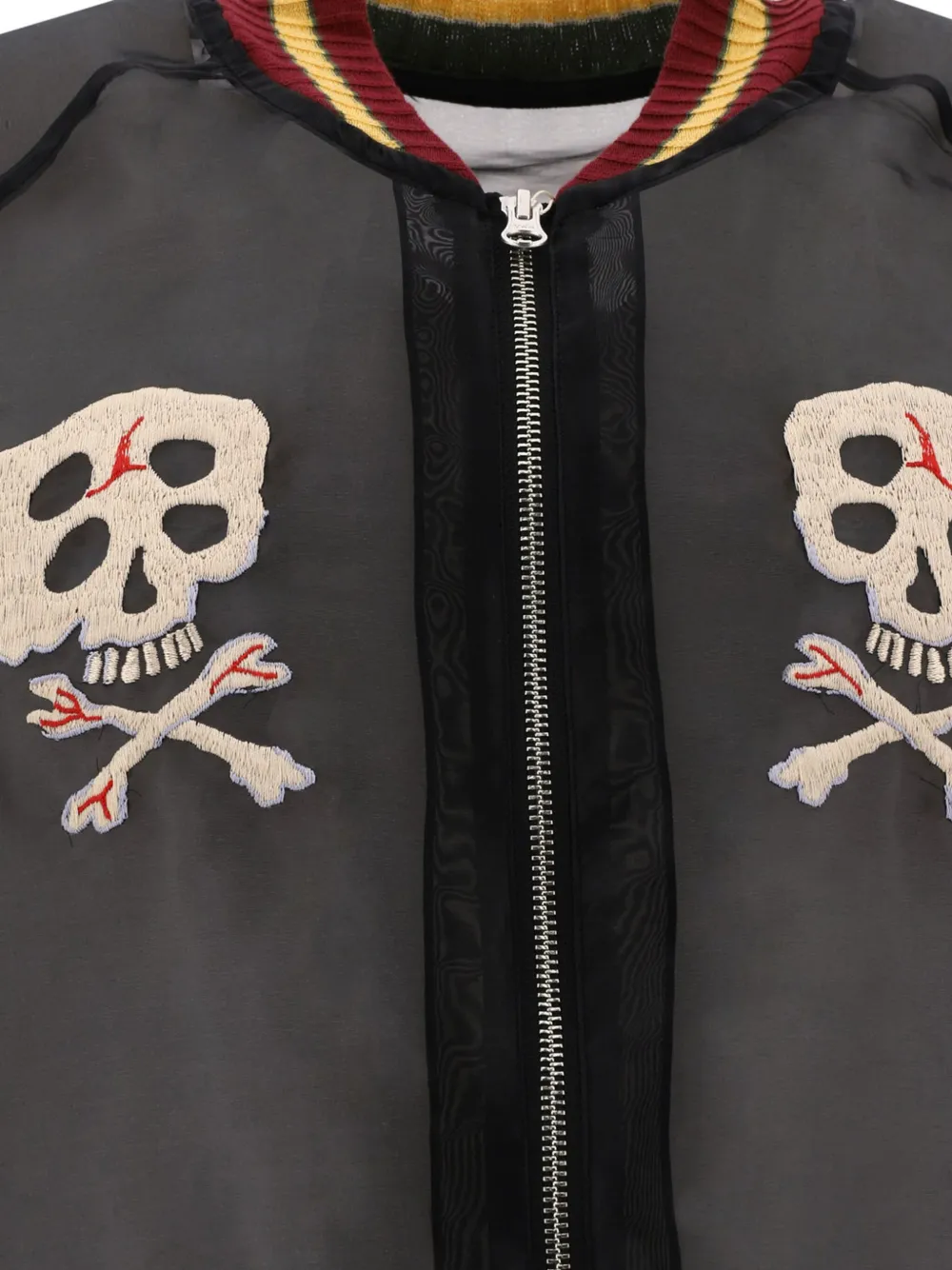 sheer skull-embroidered bomber jacket