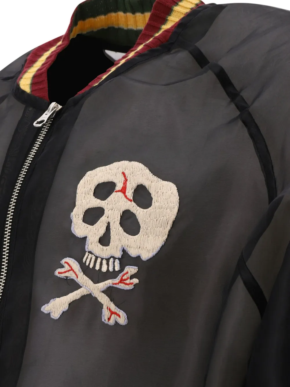 sheer skull-embroidered bomber jacket