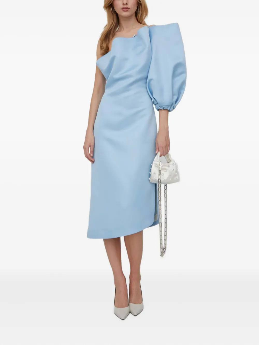 Stine Goya Juliette One-shoulder Pearl Midi Dress In Blue