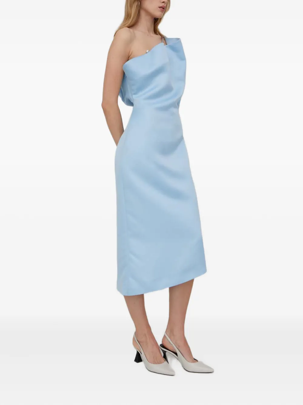 Stine Goya Juliette One-shoulder Pearl Midi Dress In Blue