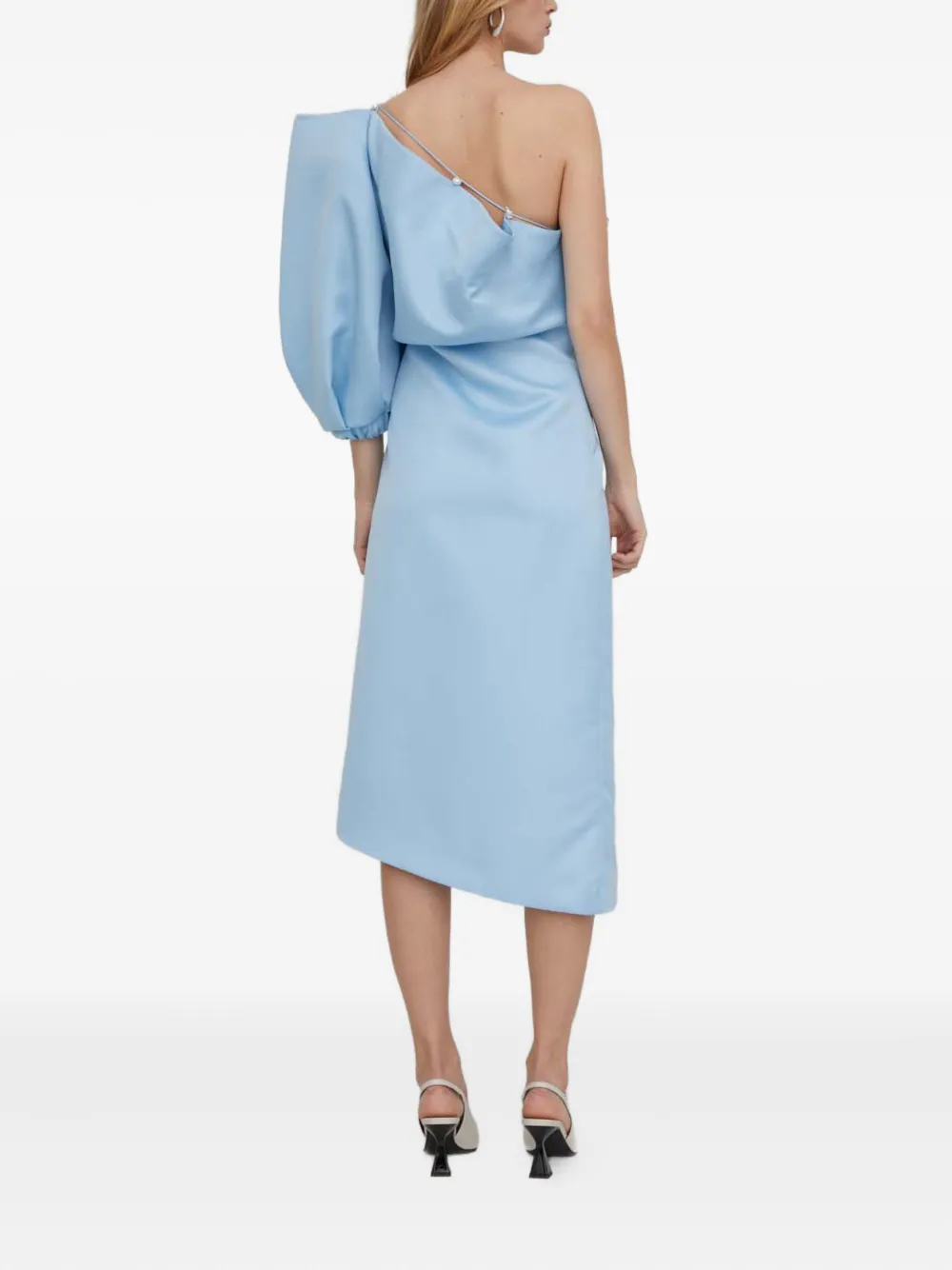 Stine Goya Juliette One-shoulder Pearl Midi Dress In Blue