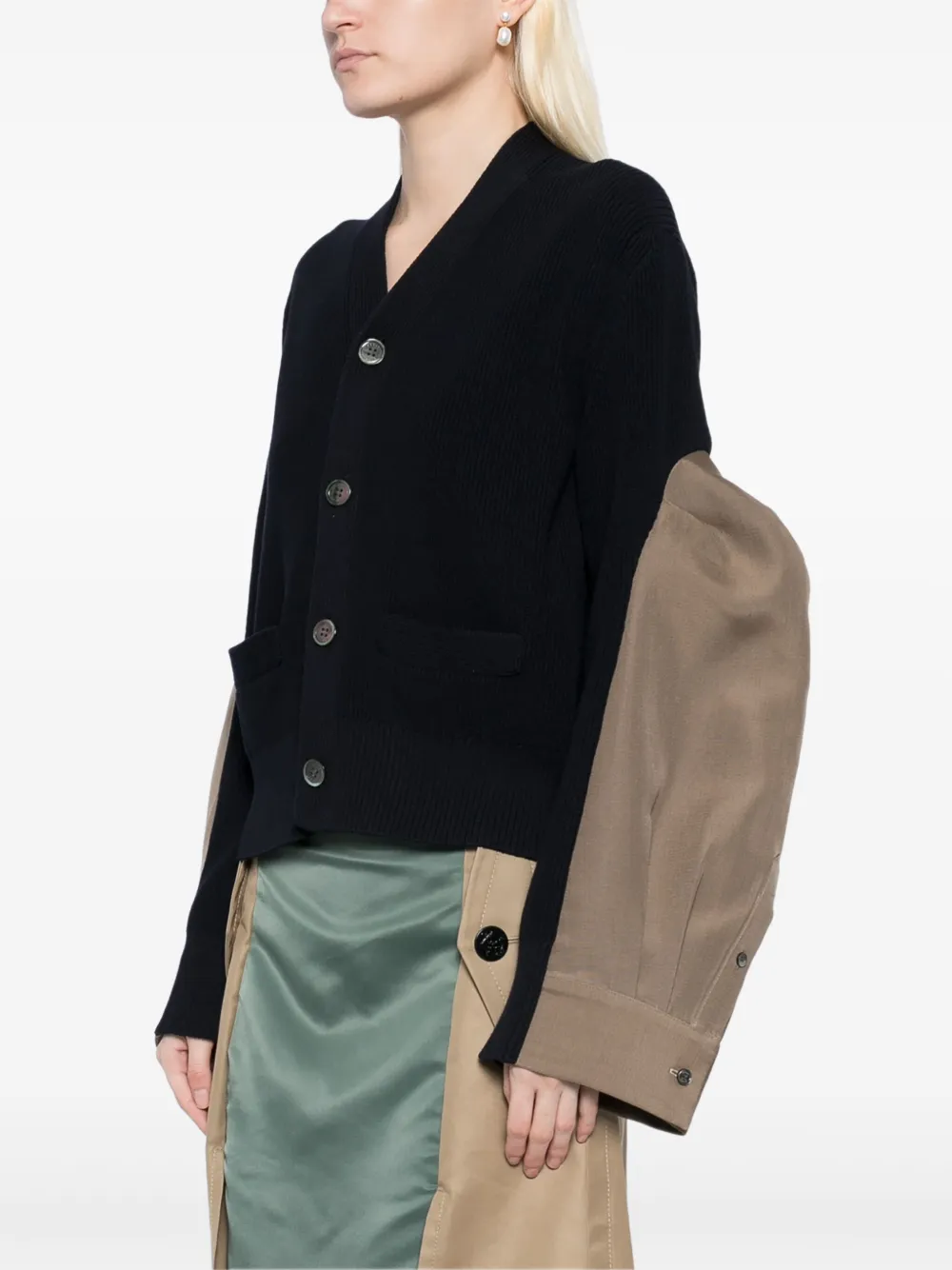 Sacai Panelled Cardigans In Blue