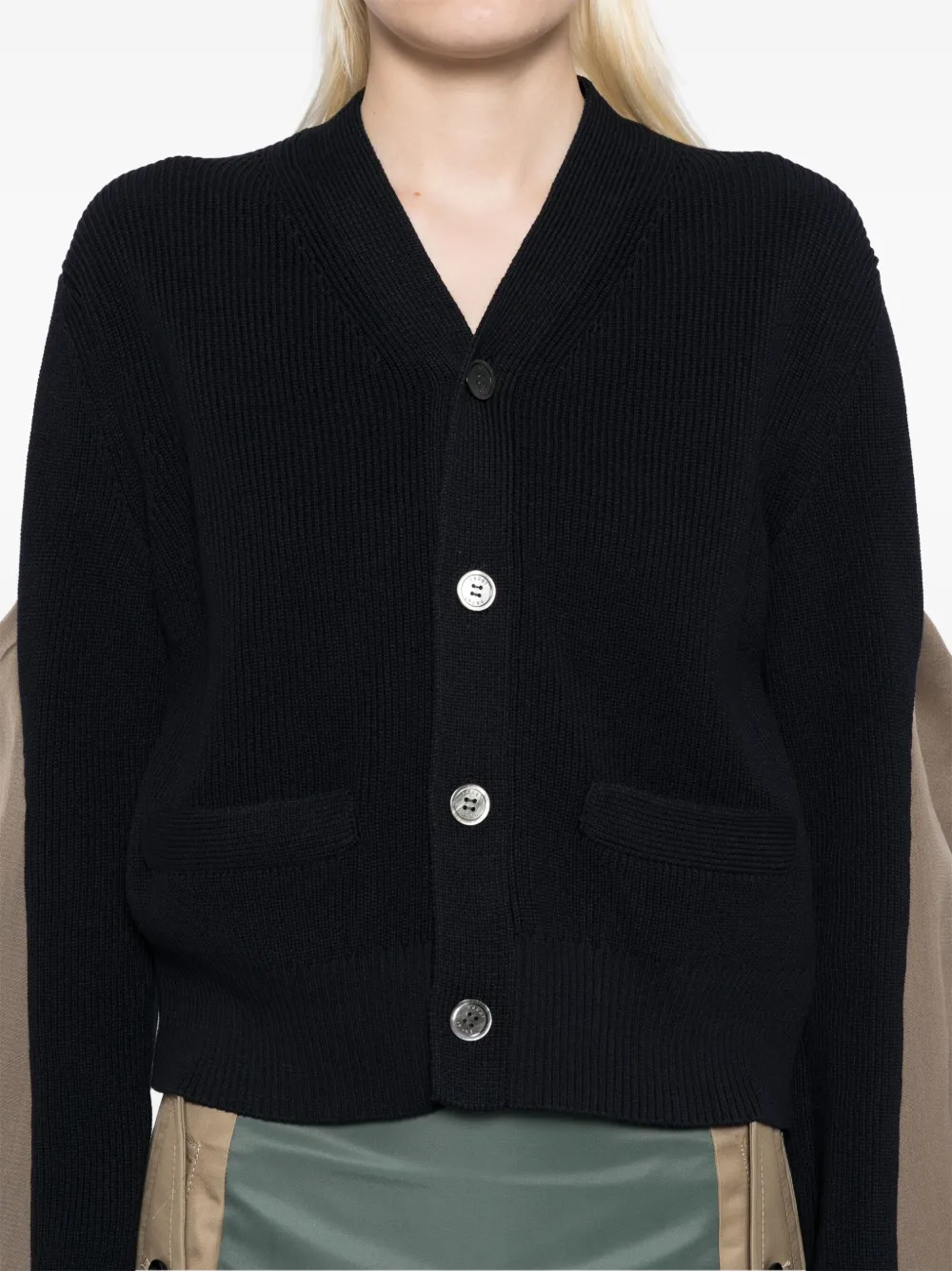 Sacai Panelled Cardigans In Blue