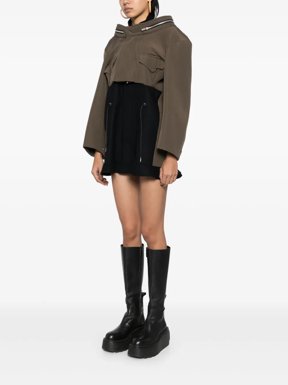sacai Grosgrain bonding x wollen melton jurk Bruin