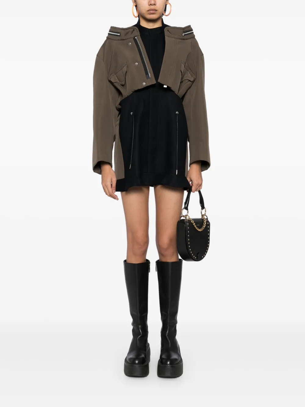 Sacai Grosgrain bonding x wollen melton jurk - Bruin