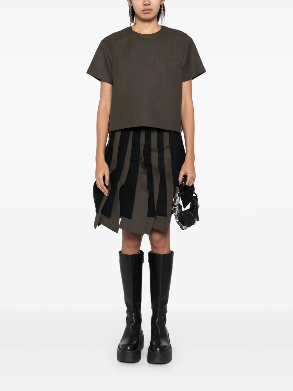 sacai panelled T-shirt - Bruin