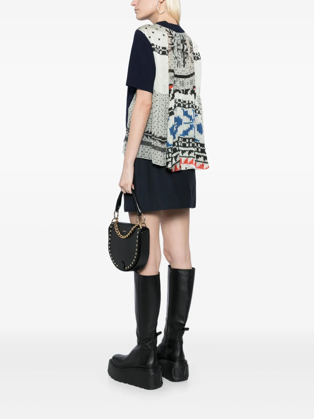 sacai T-shirt met gebreide print - Blauw