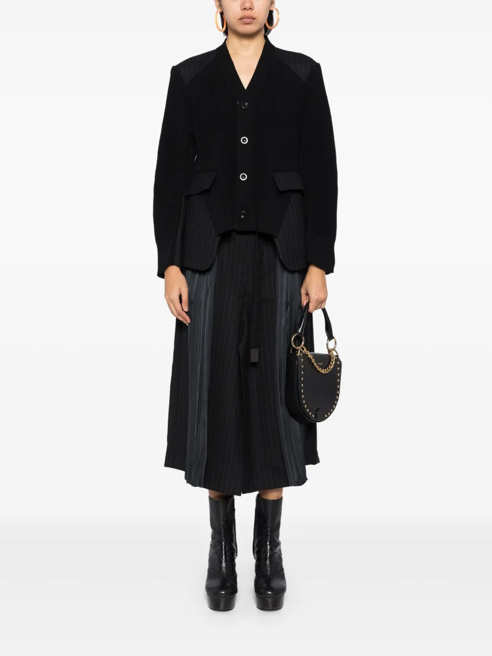 sacai Gestreepte plooirok - Zwart