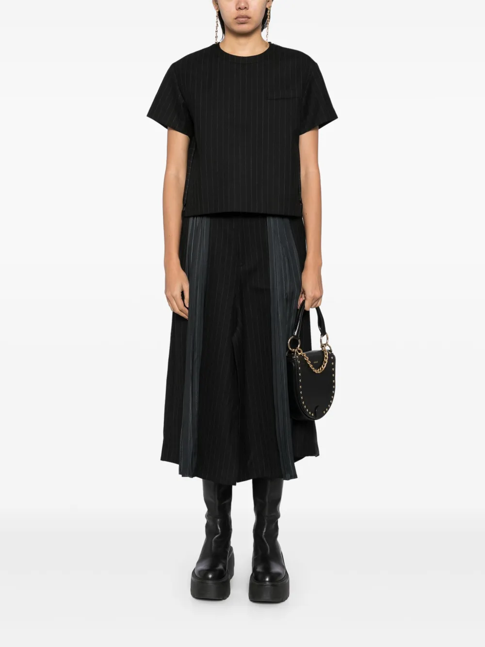 sacai panelled T-shirt - Zwart