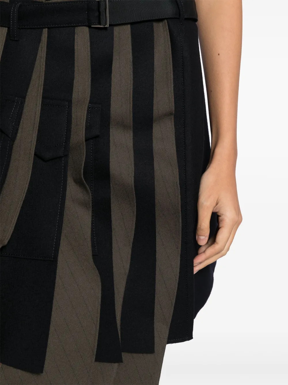 Sacai Asymmetric Pleated Wool Skirt In Brown