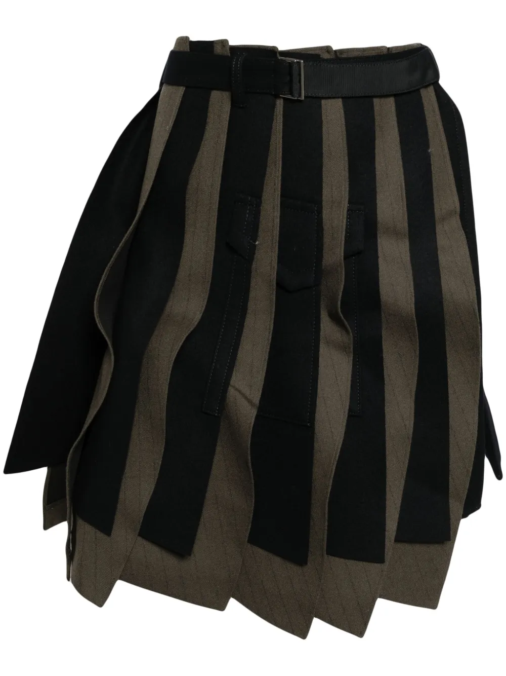 Sacai Asymmetric Pleated Wool Skirt In Brown