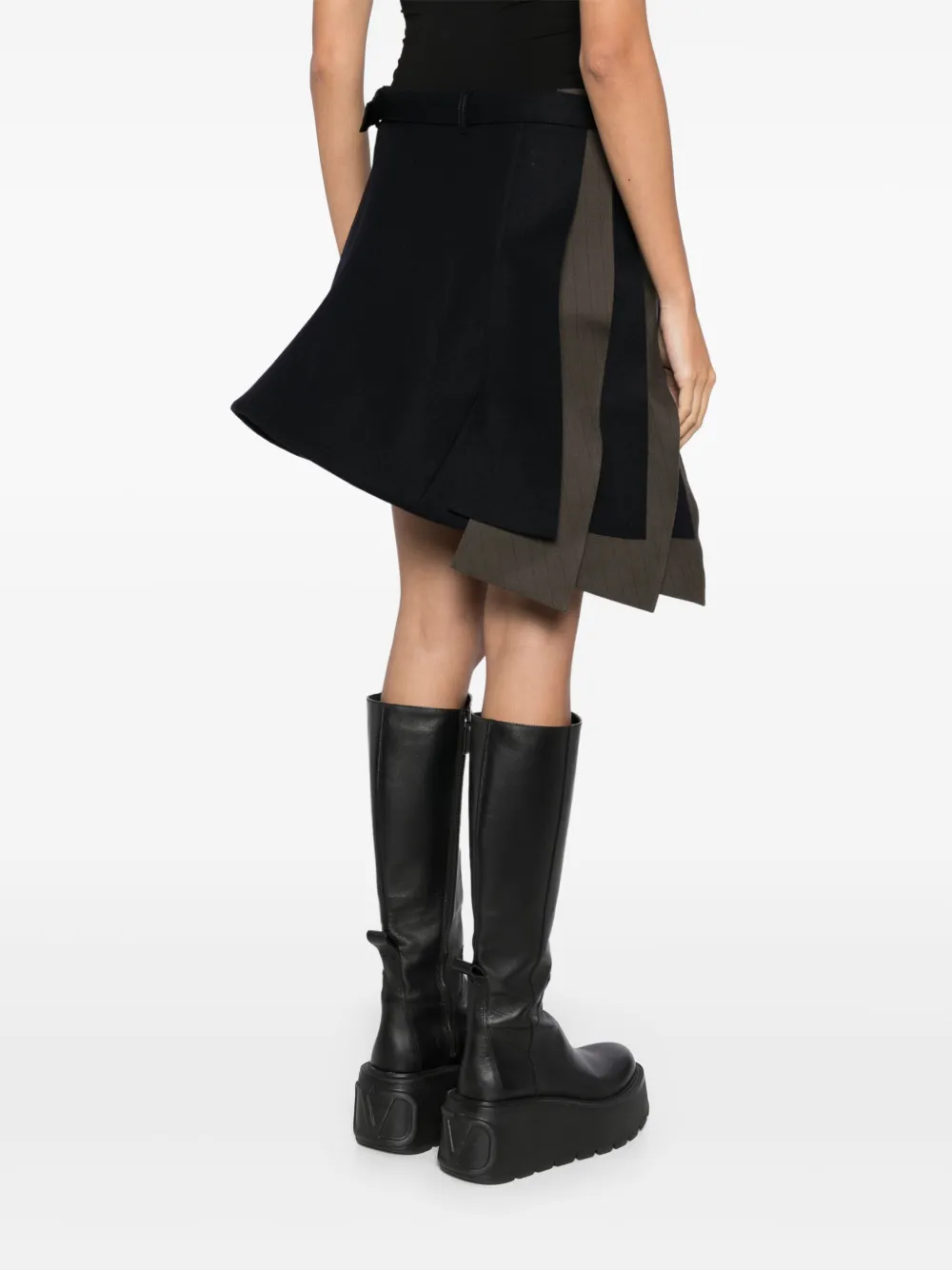Sacai Asymmetric Pleated Wool Skirt In Brown
