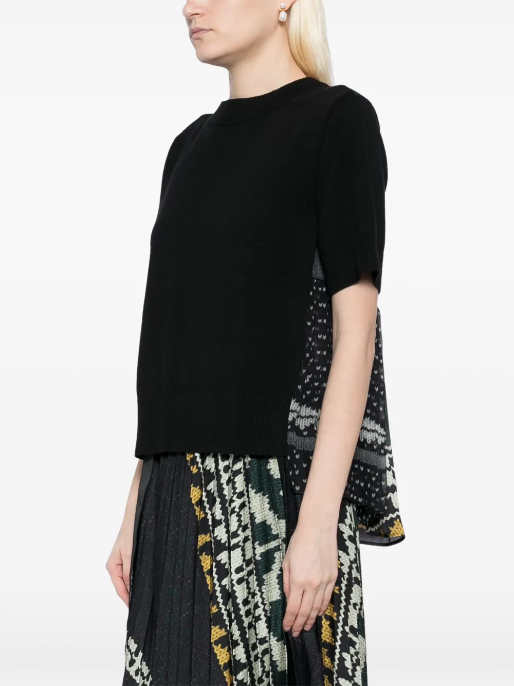 Sacai mixprint Knitted Tops Black FARFETCH