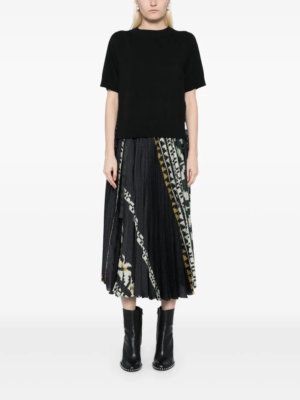 sacai mix-print knitted tops - Zwart