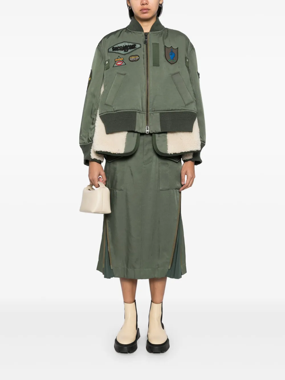 sacai patchwork detailing skirt - Groen