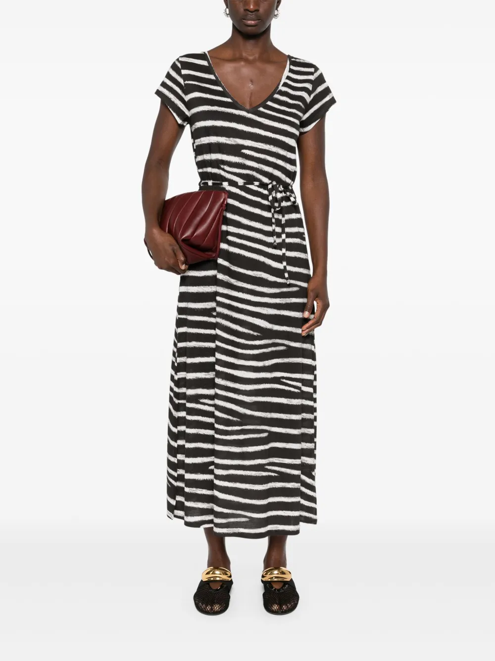 Majestic Filatures Gestreepte blousejurk - Zwart