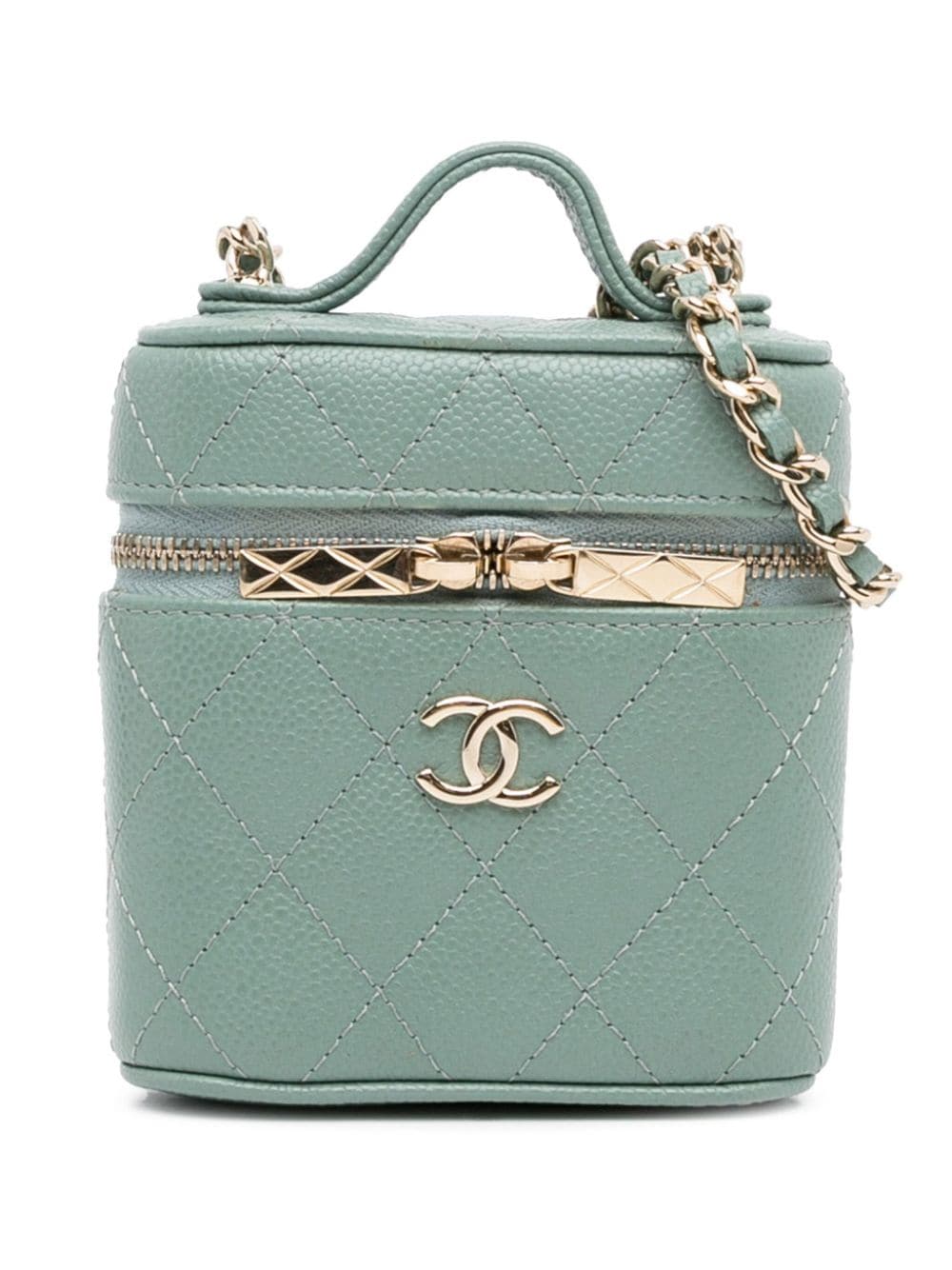 Pre-owned Chanel 2021 Mini Cc Caviar Case Vanity Bag In Green