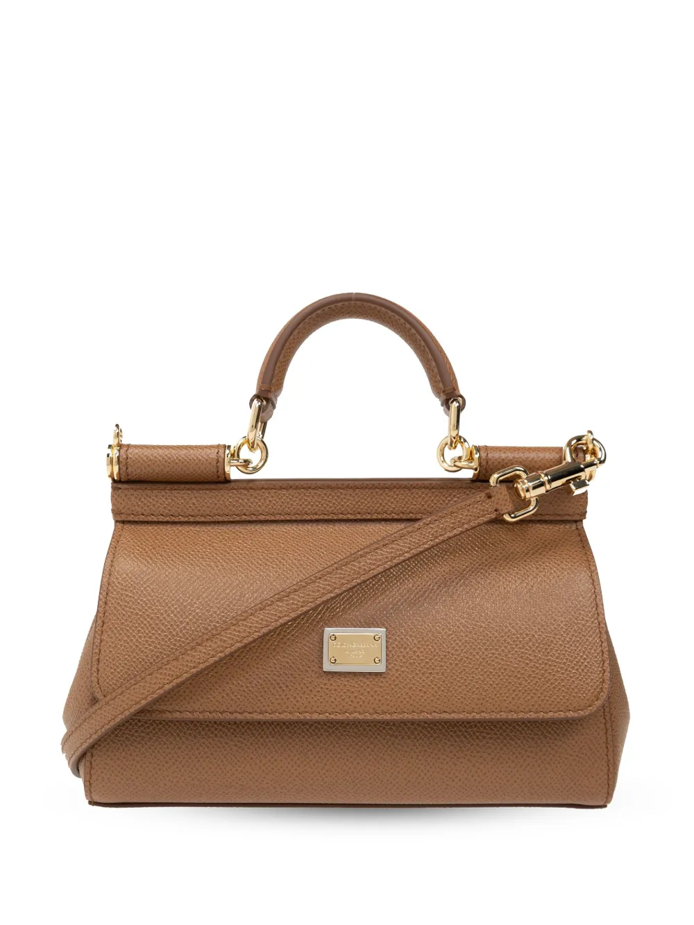 Dolce & Gabbana Small Sicily Grained Leather Tote Bag In Brown