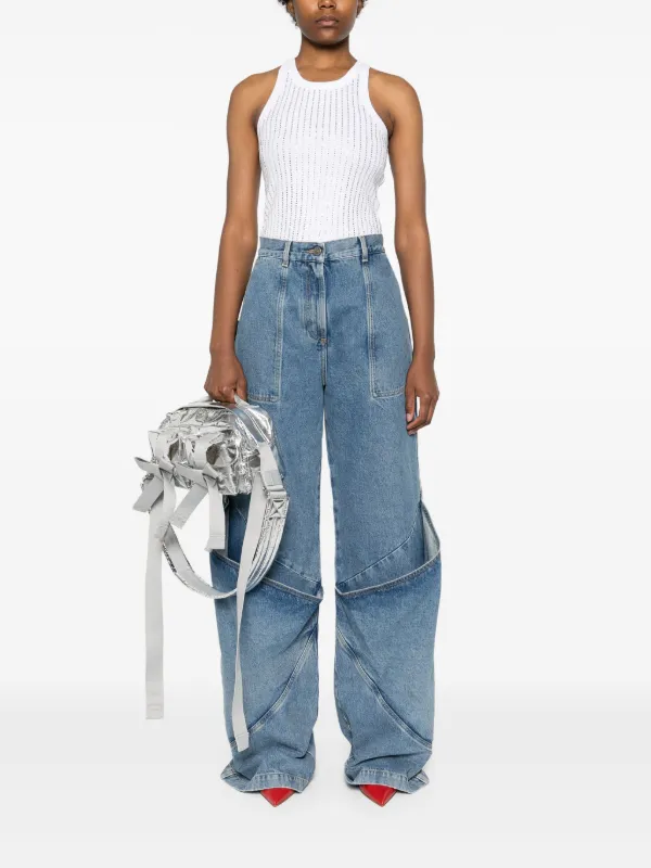 The Attico knee-detail wide-leg Jeans | Blue | FARFETCH PH