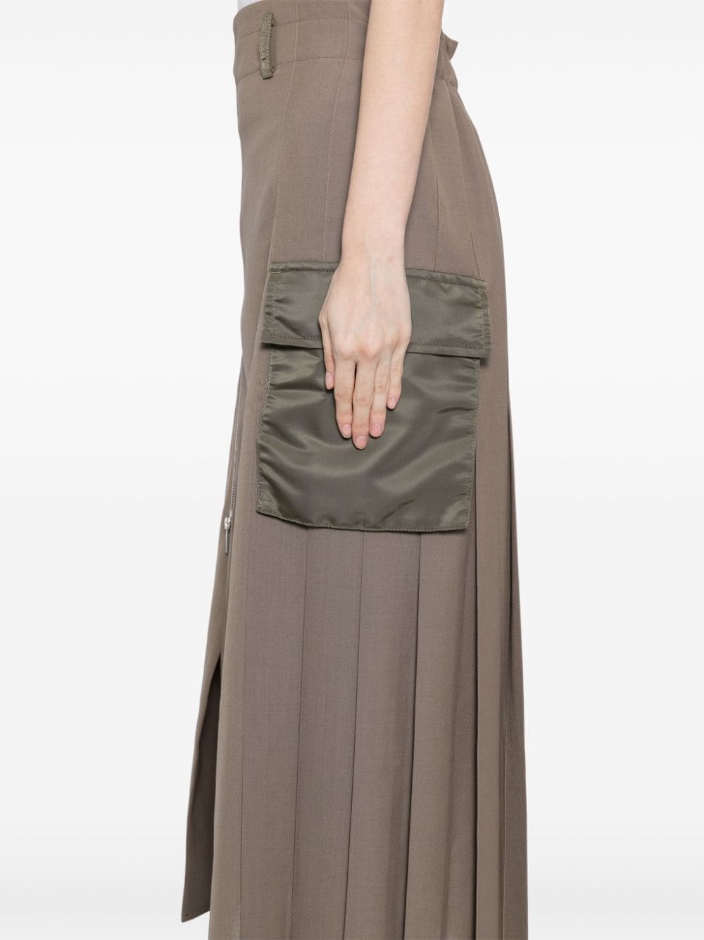 Shop Sacai Pleated Detailing Skirt In Brown