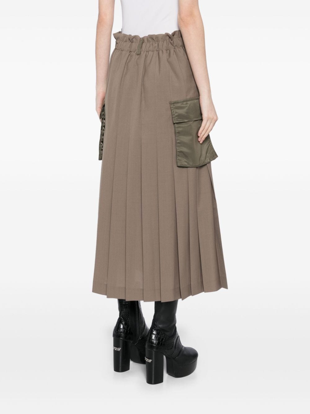 Shop Sacai Pleated Detailing Skirt In Brown