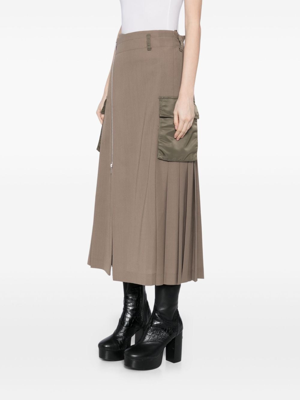 Shop Sacai Pleated Detailing Skirt In Brown