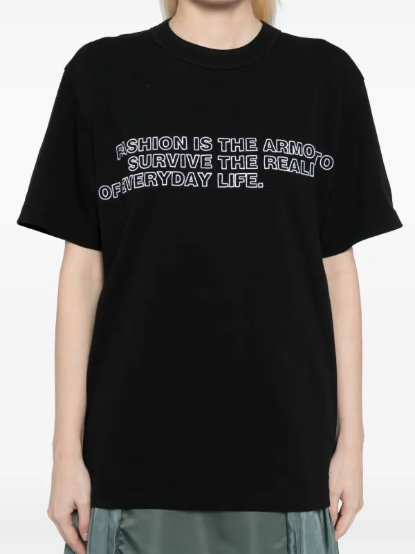 Sacai Bill Cunningham graphic-embroidery T-shirt | Black | FARFETCH NZ