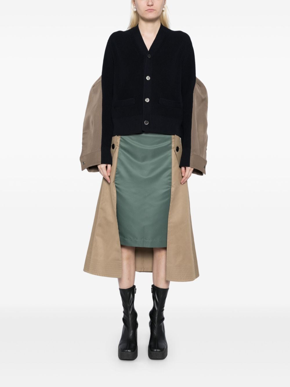 Sacai Cotton Gabardine x Nylon Twill skirt - 663 Beige×Khaki