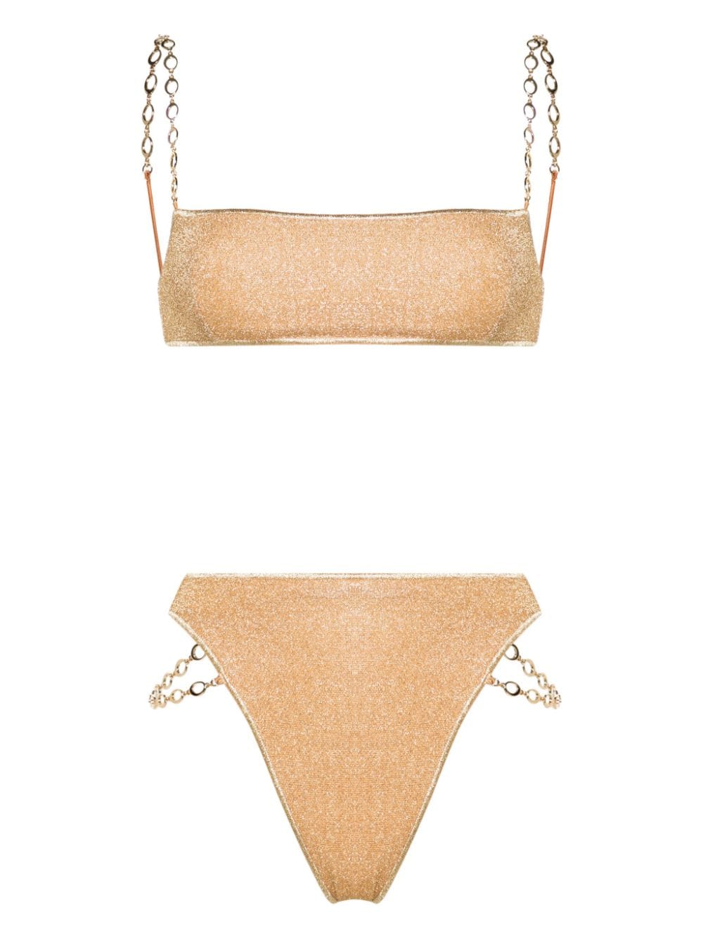 Oseree Chain-detail Lurex Bikini In Gold